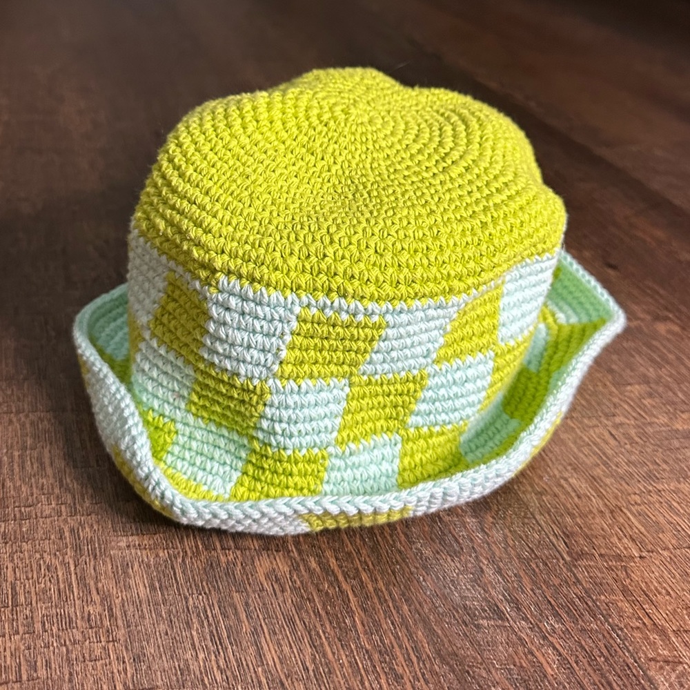 Checkered hand crochet bucket hat